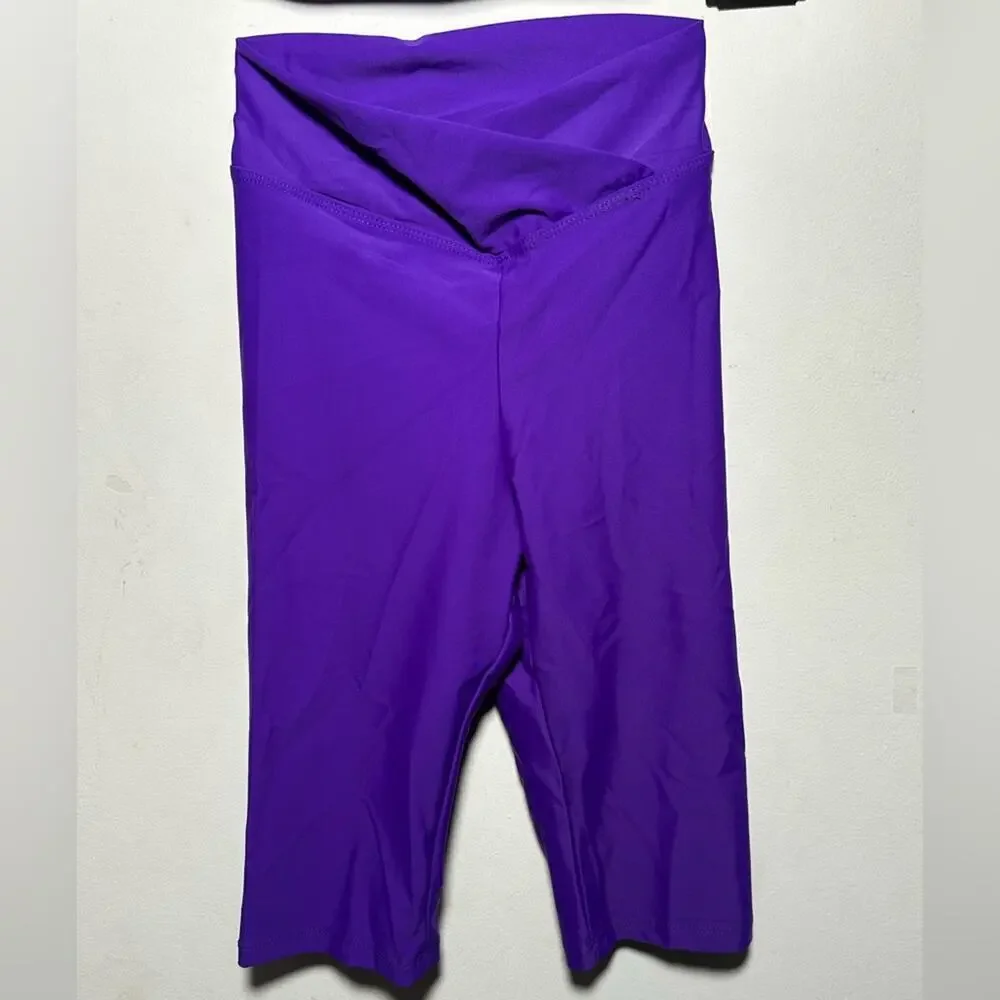 Theatricals 2 piece dance set Purple Bike Shorts Sports Bra crop top AXS NWT